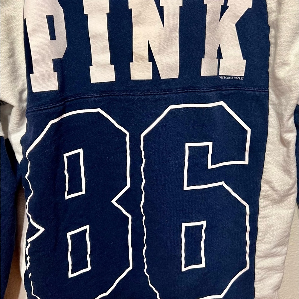 PINK Victoria's Secret Navy Colorblock Long Sleeve Shirt- Size Medium - Picture 3 of 5